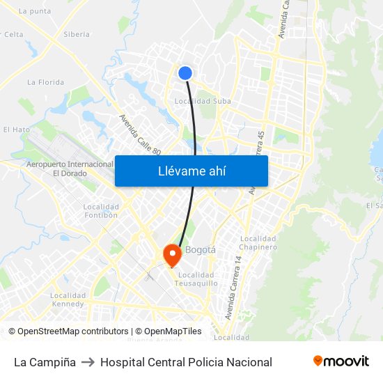 La Campiña to Hospital Central Policia Nacional map