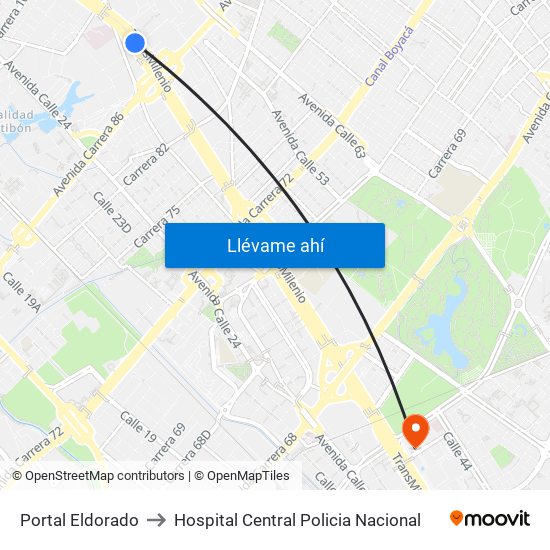 Portal Eldorado to Hospital Central Policia Nacional map