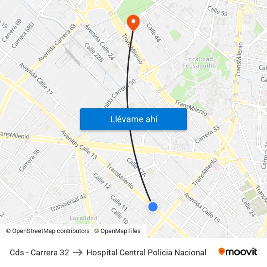 Cds - Carrera 32 to Hospital Central Policia Nacional map