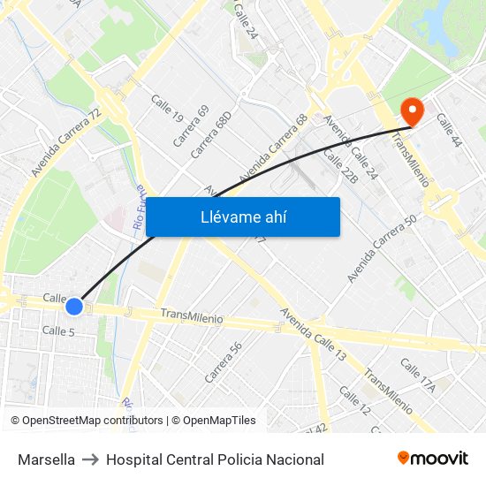 Marsella to Hospital Central Policia Nacional map