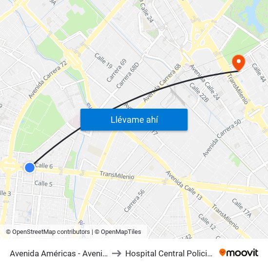 Avenida Américas - Avenida Boyacá to Hospital Central Policia Nacional map