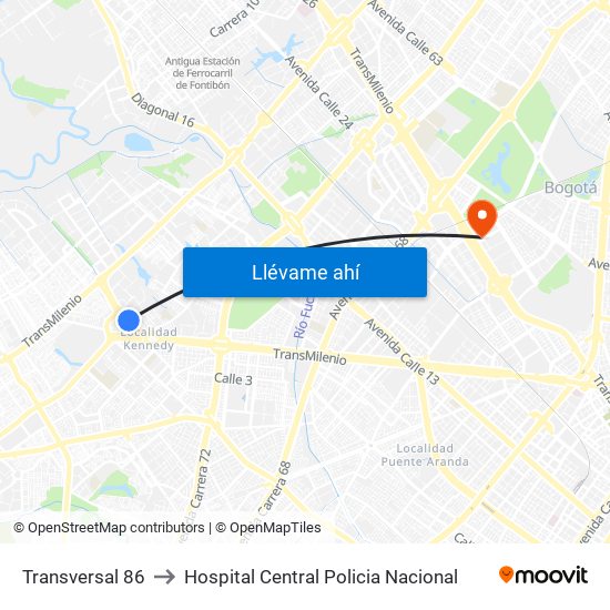 Transversal 86 to Hospital Central Policia Nacional map