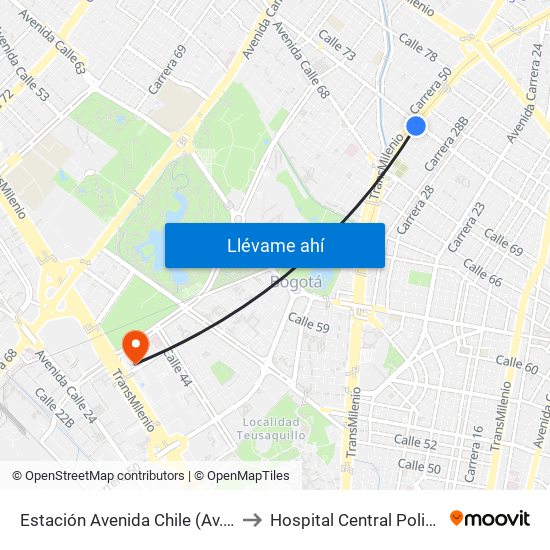Estación Avenida Chile (Av. NQS - Cl 71c) to Hospital Central Policia Nacional map