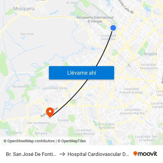 Br. San José De Fontibón (Ac 26 - Kr 96a) to Hospital Cardiovascular Del Niño De Cundinamarca map