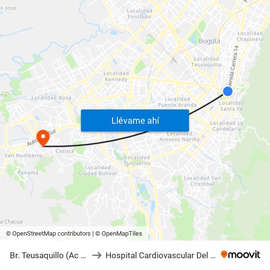 Br. Teusaquillo (Ac 32 - Av. Caracas) to Hospital Cardiovascular Del Niño De Cundinamarca map