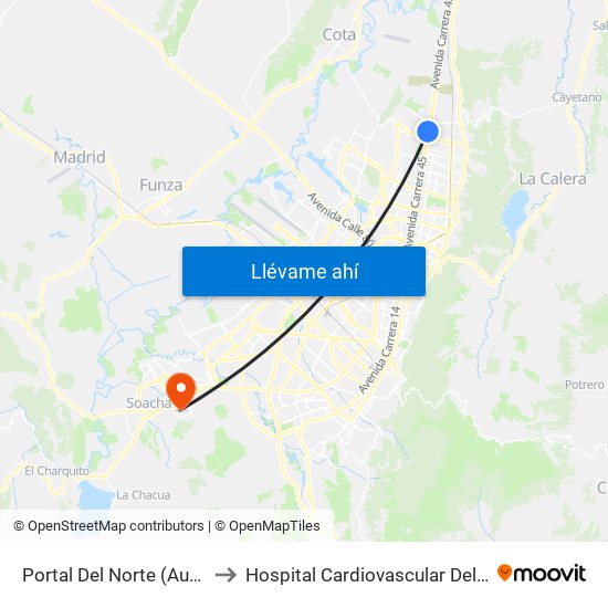 Portal Del Norte (Auto Norte - Cl 174a) to Hospital Cardiovascular Del Niño De Cundinamarca map