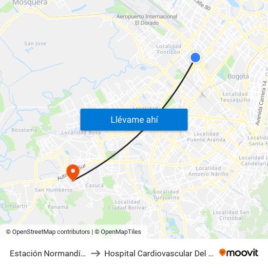 Estación Normandía (Ac 26 - Kr 74) to Hospital Cardiovascular Del Niño De Cundinamarca map