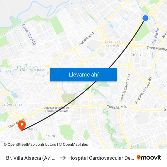 Br. Villa Alsacia (Av. Boyacá - Cl 12a) (A) to Hospital Cardiovascular Del Niño De Cundinamarca map