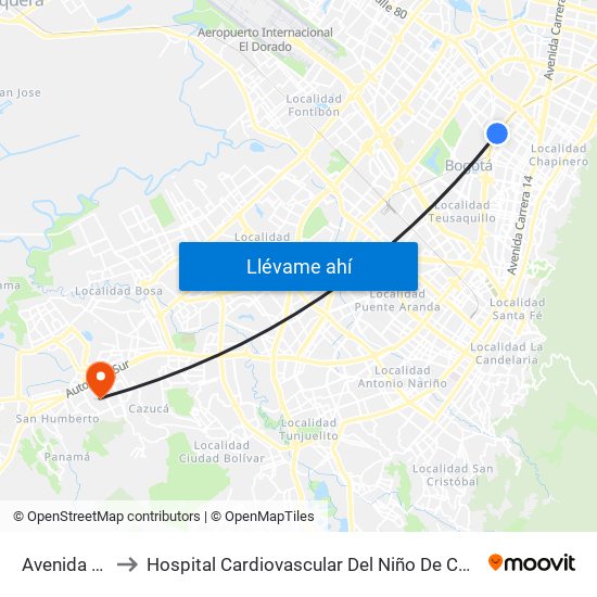 Avenida Chile to Hospital Cardiovascular Del Niño De Cundinamarca map