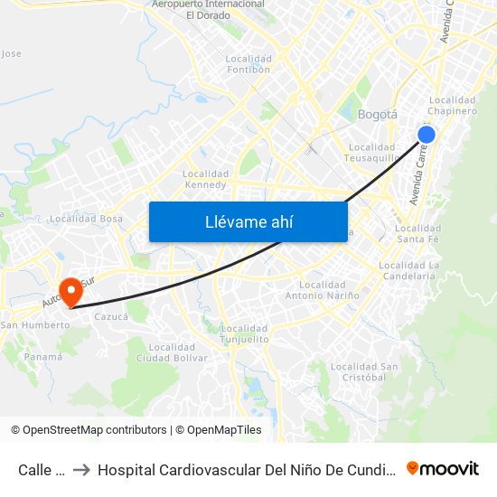 Calle 63 to Hospital Cardiovascular Del Niño De Cundinamarca map