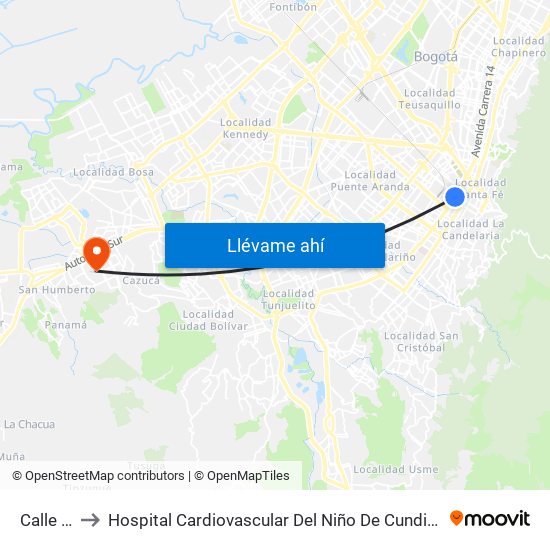 Calle 19 to Hospital Cardiovascular Del Niño De Cundinamarca map