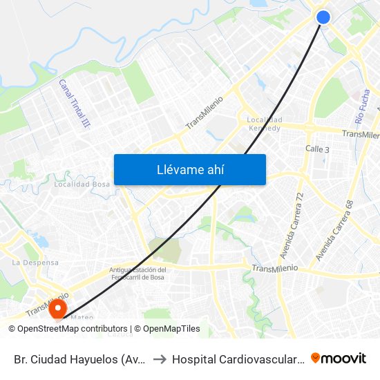 Br. Ciudad Hayuelos (Av. Centenario - Av. C. De Cali) to Hospital Cardiovascular Del Niño De Cundinamarca map