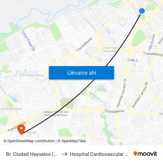 Br. Ciudad Hayuelos (Av. Centenario - Kr 78g) to Hospital Cardiovascular Del Niño De Cundinamarca map