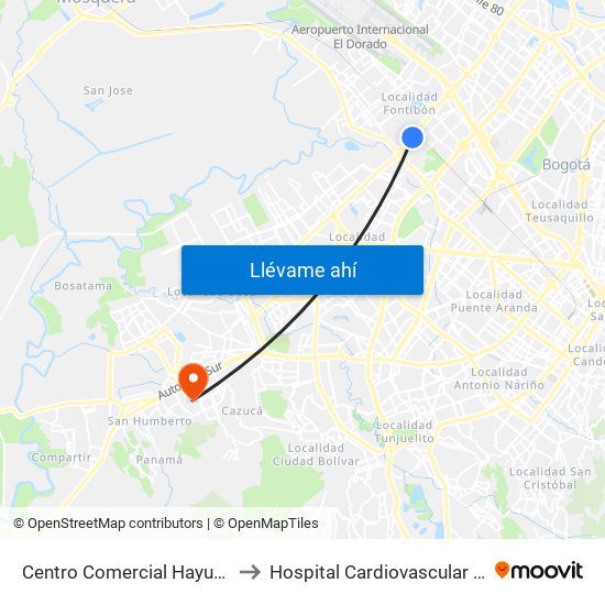 Centro Comercial Hayuelos (Av. C. De Cali - Cl 20) to Hospital Cardiovascular Del Niño De Cundinamarca map
