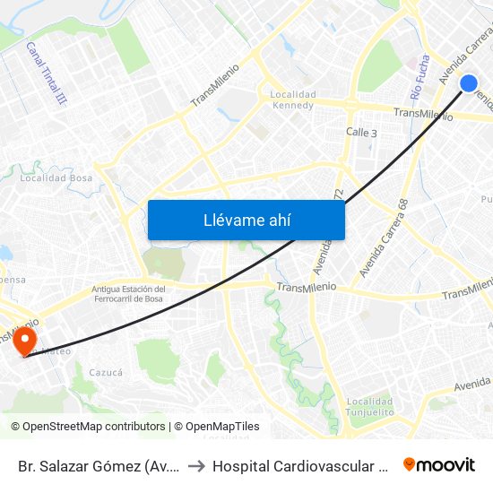 Br. Salazar Gómez (Av. Centenario - Kr 65) (A) to Hospital Cardiovascular Del Niño De Cundinamarca map