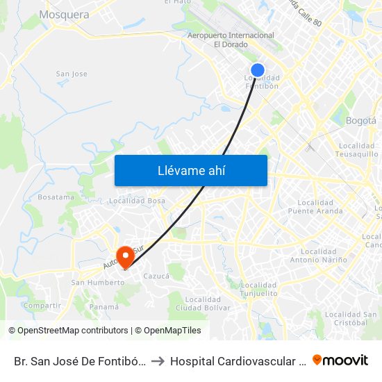 Br. San José De Fontibón (Kr 100 - Av. Esperanza) to Hospital Cardiovascular Del Niño De Cundinamarca map