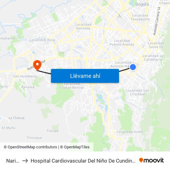 Nariño to Hospital Cardiovascular Del Niño De Cundinamarca map