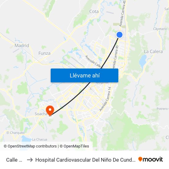 Calle 187 to Hospital Cardiovascular Del Niño De Cundinamarca map
