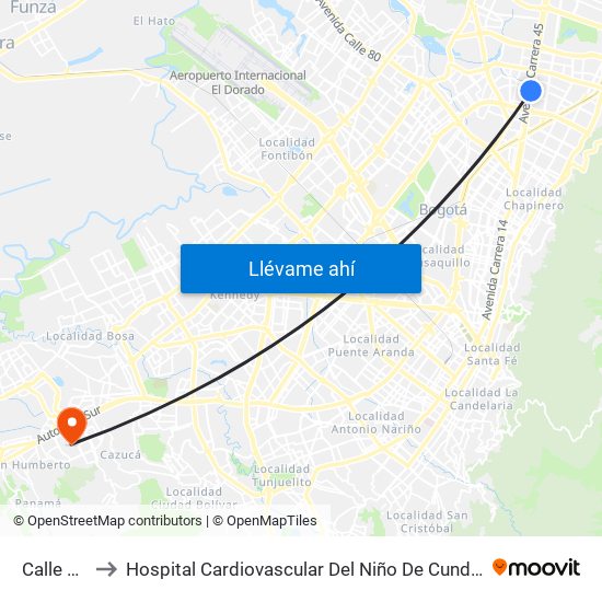 Calle 106 to Hospital Cardiovascular Del Niño De Cundinamarca map