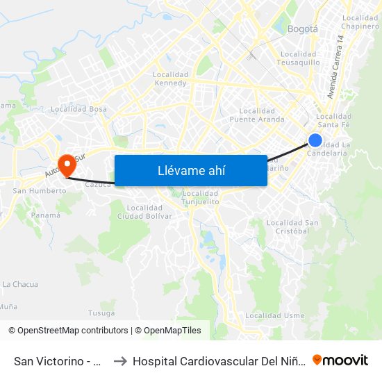 San Victorino - Neos Centro to Hospital Cardiovascular Del Niño De Cundinamarca map