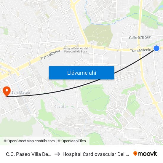 C.C. Paseo Villa Del Río - Madelena to Hospital Cardiovascular Del Niño De Cundinamarca map