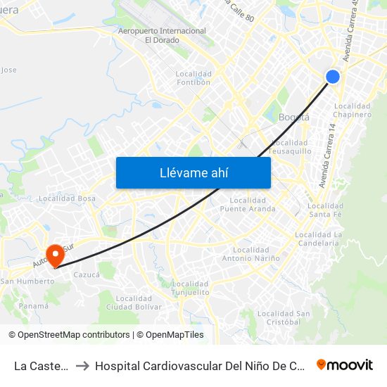 La Castellana to Hospital Cardiovascular Del Niño De Cundinamarca map