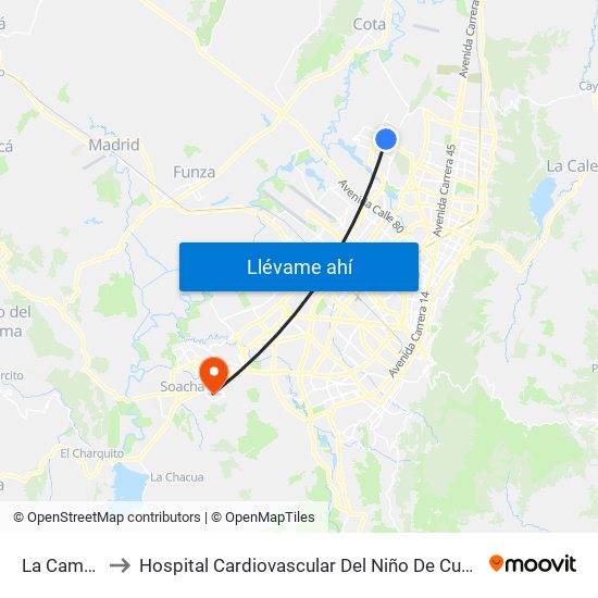 La Campiña to Hospital Cardiovascular Del Niño De Cundinamarca map