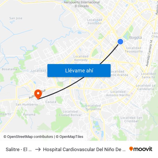 Salitre - El Greco to Hospital Cardiovascular Del Niño De Cundinamarca map