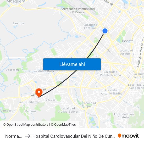 Normandía to Hospital Cardiovascular Del Niño De Cundinamarca map