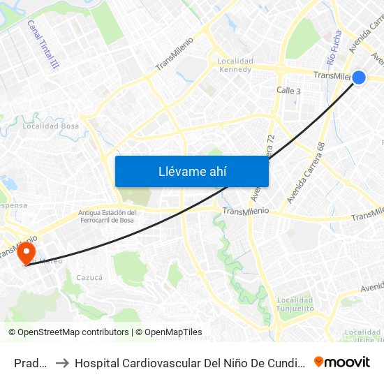 Pradera to Hospital Cardiovascular Del Niño De Cundinamarca map