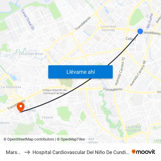 Marsella to Hospital Cardiovascular Del Niño De Cundinamarca map