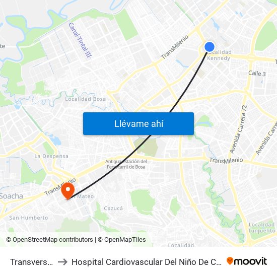 Transversal 86 to Hospital Cardiovascular Del Niño De Cundinamarca map