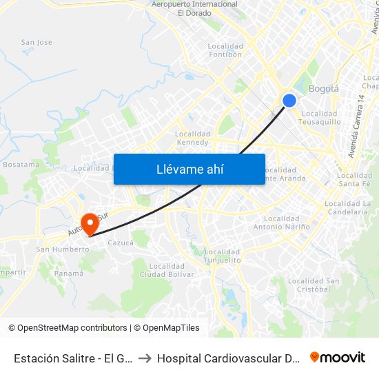 Estación Salitre - El Greco (Ac 26 - Ak 68) to Hospital Cardiovascular Del Niño De Cundinamarca map