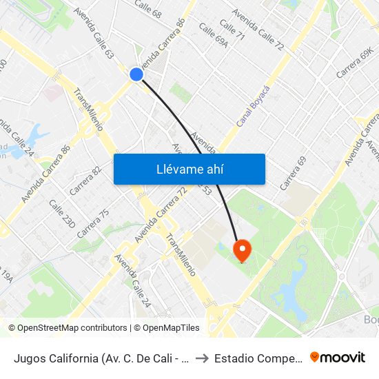 Jugos California (Av. C. De Cali - Ac 63) to Estadio Compensar map