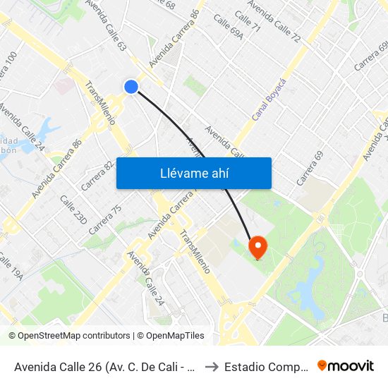 Avenida Calle 26 (Av. C. De Cali - Cl 51) (A) to Estadio Compensar map