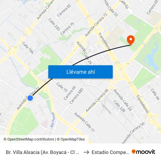 Br. Villa Alsacia (Av. Boyacá - Cl 12a) (A) to Estadio Compensar map