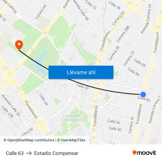 Calle 63 to Estadio Compensar map