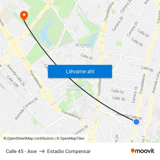 Calle 45 - Asw to Estadio Compensar map