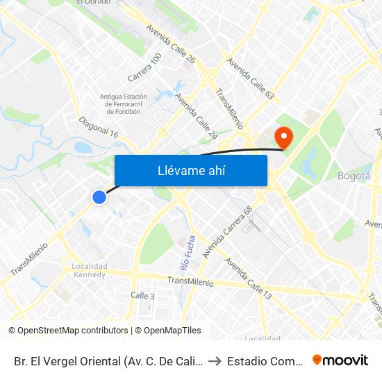 Br. El Vergel Oriental (Av. C. De Cali - Cl 10b) (A) to Estadio Compensar map