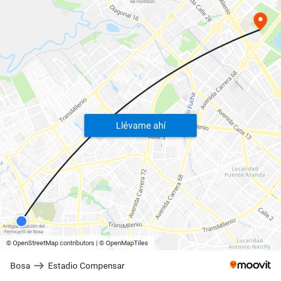 Bosa to Estadio Compensar map