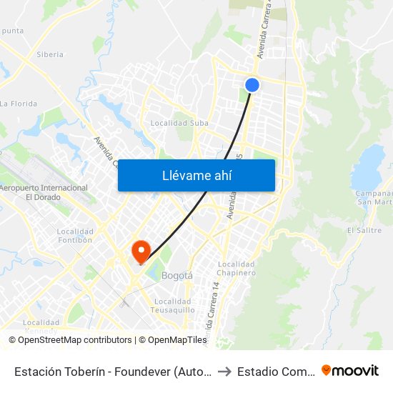 Estación Toberín - Foundever (Auto Norte - Cl 166) to Estadio Compensar map