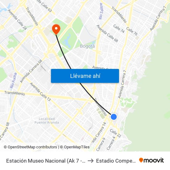 Estación Museo Nacional (Ak 7 - Cl 29) to Estadio Compensar map