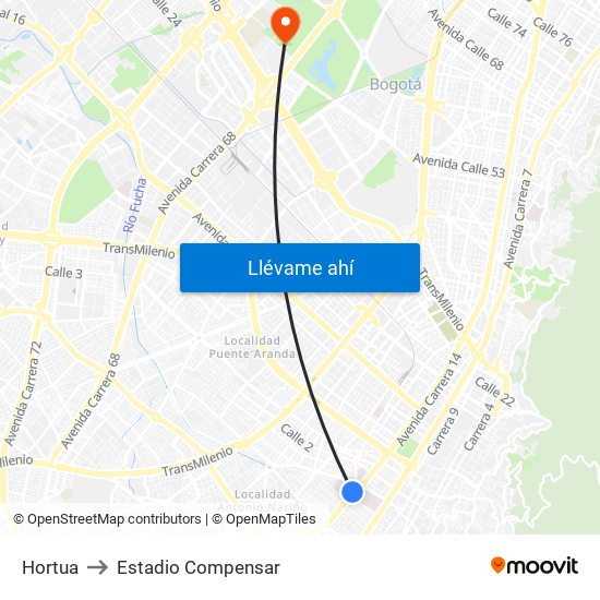 Hortua to Estadio Compensar map