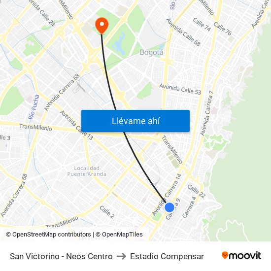 San Victorino - Neos Centro to Estadio Compensar map