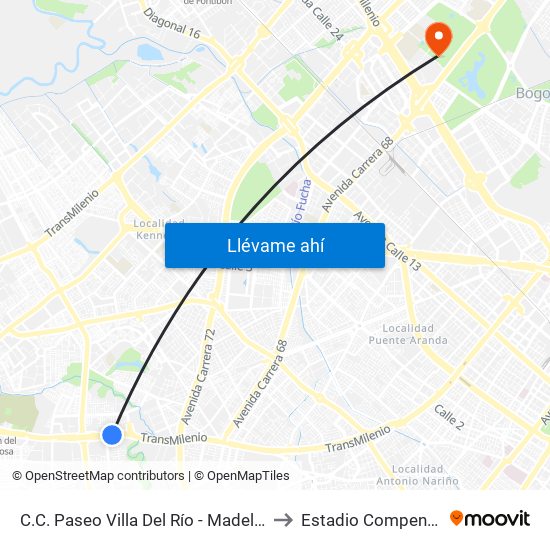 C.C. Paseo Villa Del Río - Madelena to Estadio Compensar map