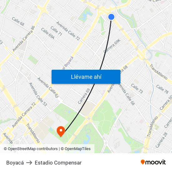 Boyacá to Estadio Compensar map