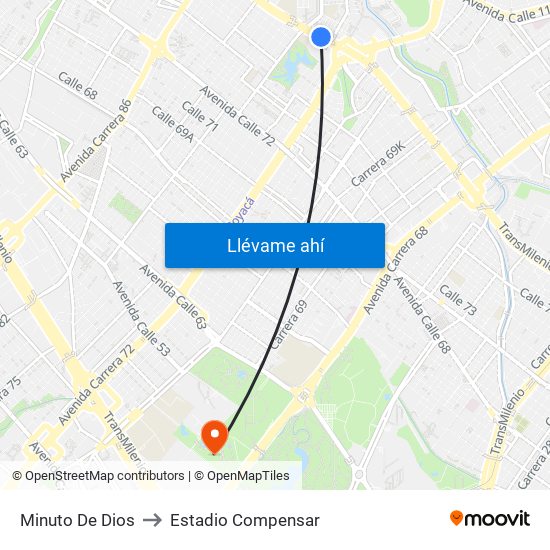 Minuto De Dios to Estadio Compensar map