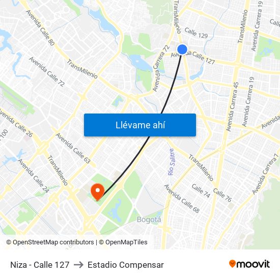 Niza - Calle 127 to Estadio Compensar map