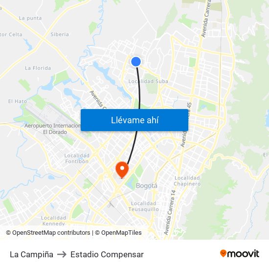La Campiña to Estadio Compensar map