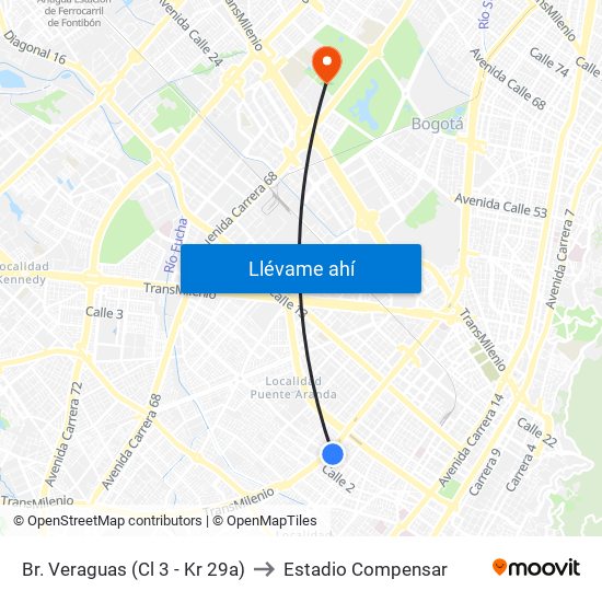 Br. Veraguas (Cl 3 - Kr 29a) to Estadio Compensar map